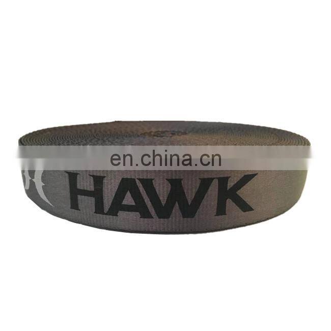 Eco-friendly 25-50mm logo custom black silk-screed printed polyester /nylon webbing tape strap ribbon for outdoor garment