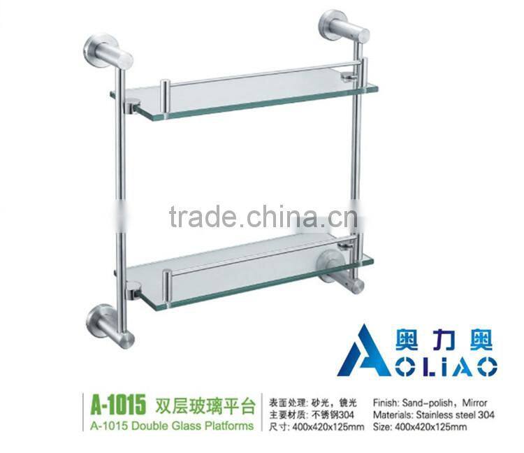 High quality Bathroom accessory stainless steel double glass platproms