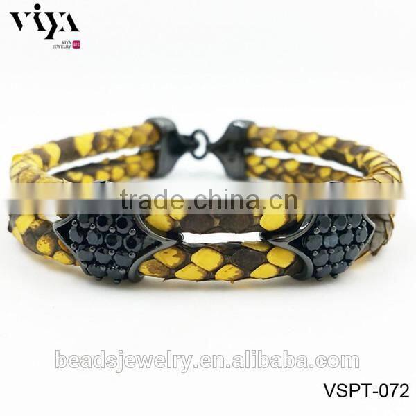 2016 New Arrival Luxury Silver Plated Exotic Genuine Stingray Man Skull Bracelet For Man