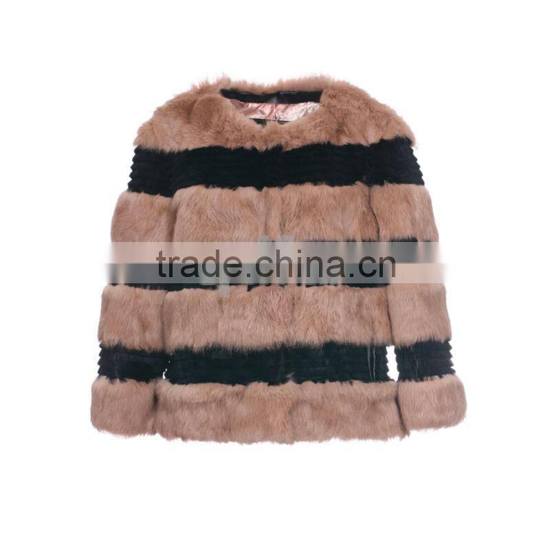 QD30538 Plus Size Intimate Winter Apparel Shearing Black White Rabbit Fur Lady Jacket