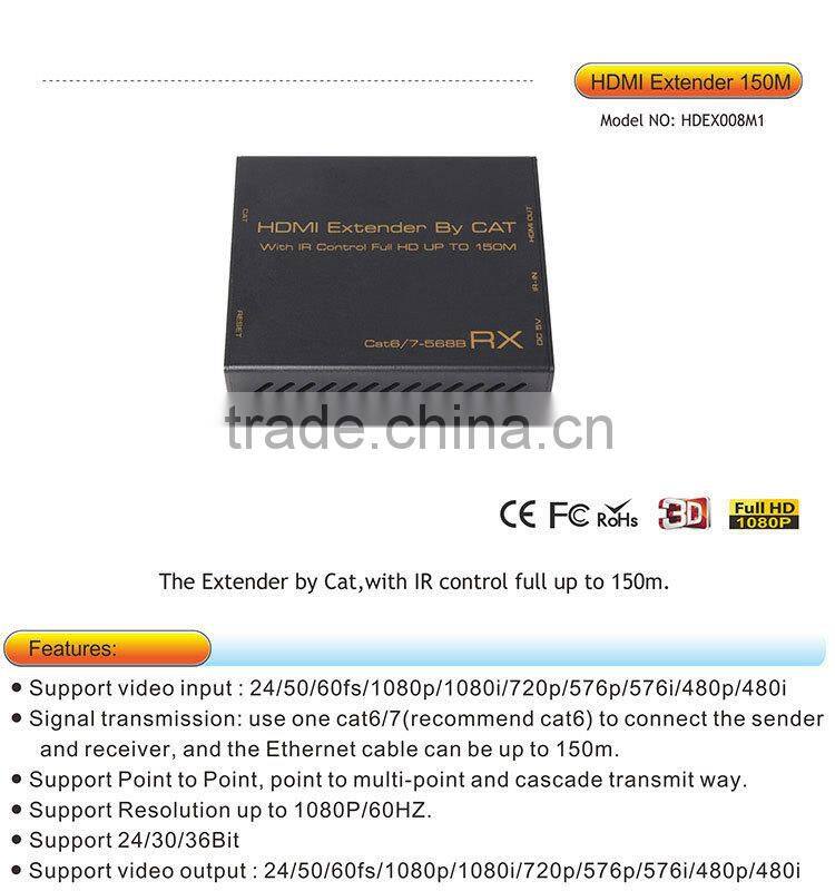 HDMI extender 150m over tcp ip by single cat cable