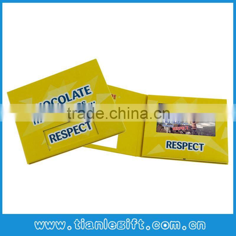 Hardcover 7 inch lcd brochure card video brochure video book with pocket and booklet