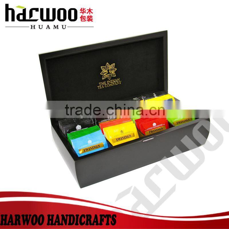 Brown matte effect wooden tea box,6 compartments tea box,custom tea box