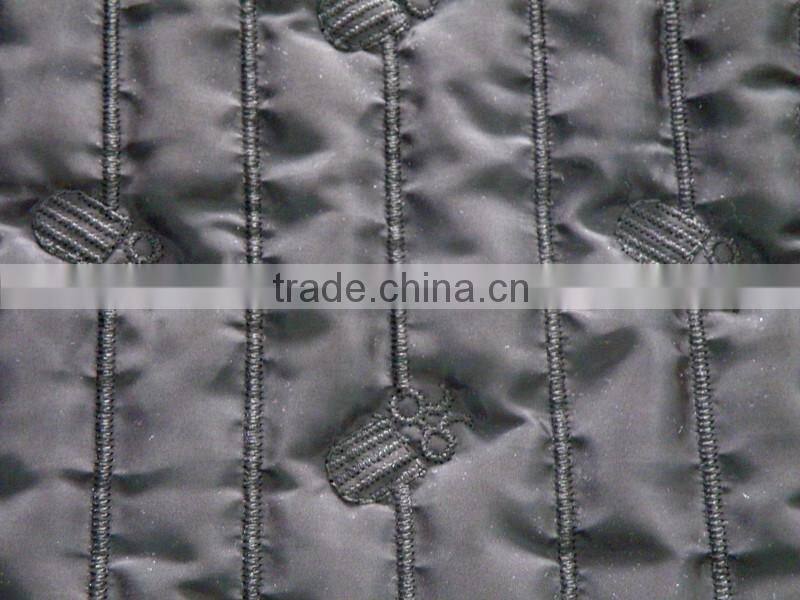 Fashion polyester stripe embroidered thermal padded fabric with quilting for down coats/jacket