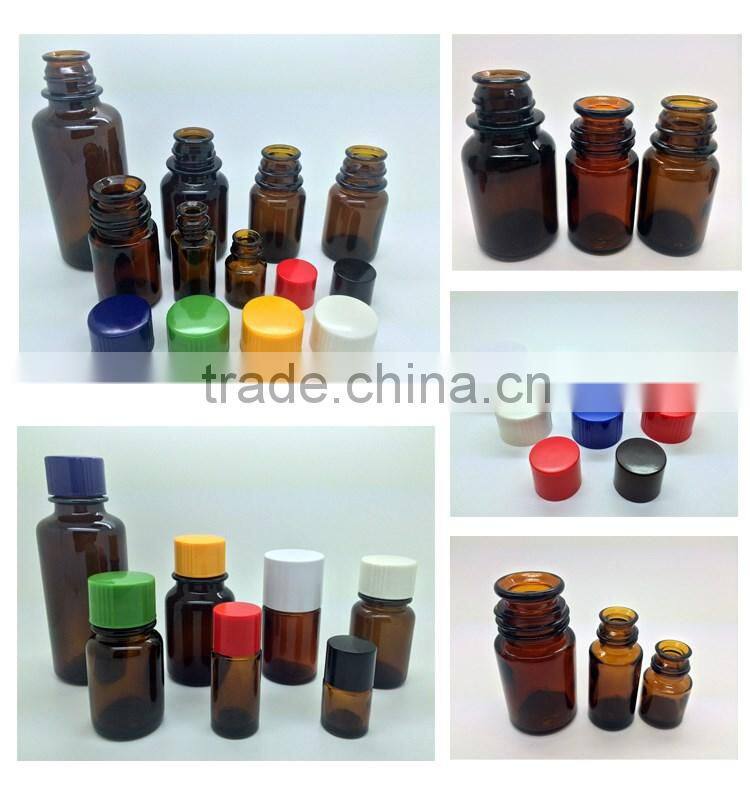 New design amber glass essential oil bottle with plastic cap