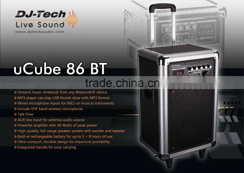 DJ-Tech Live Sound easy carrying bluetooth speaker with handle,wireless microphone,include VHF band lound speaker