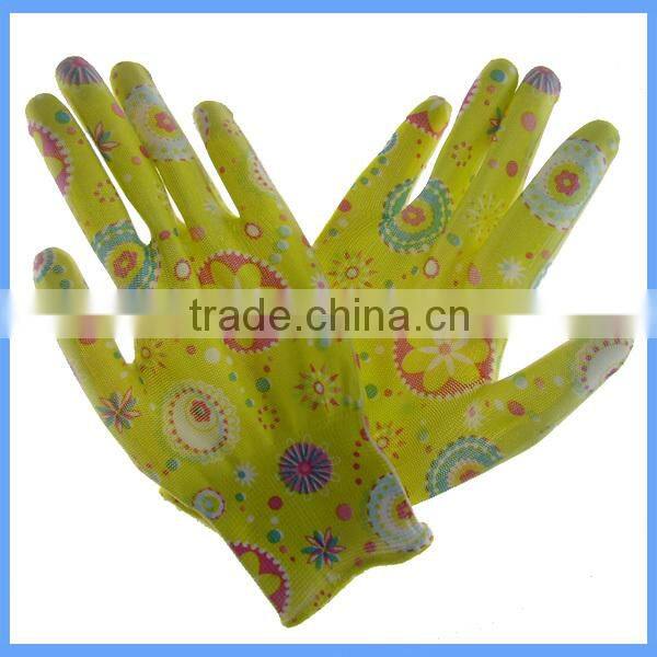 13 Gauge Seamless Polyester PU Knitted Garden Gloves Women