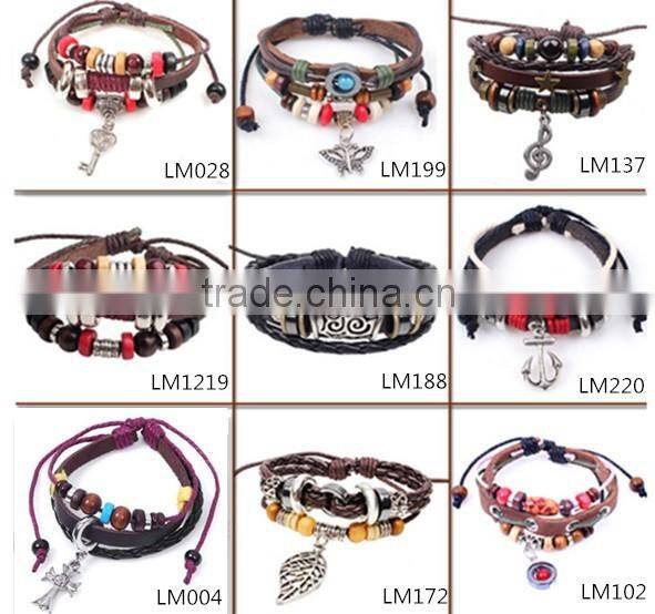 2016 Wrap Leather Bracelet With Shining Diamond And Rivet