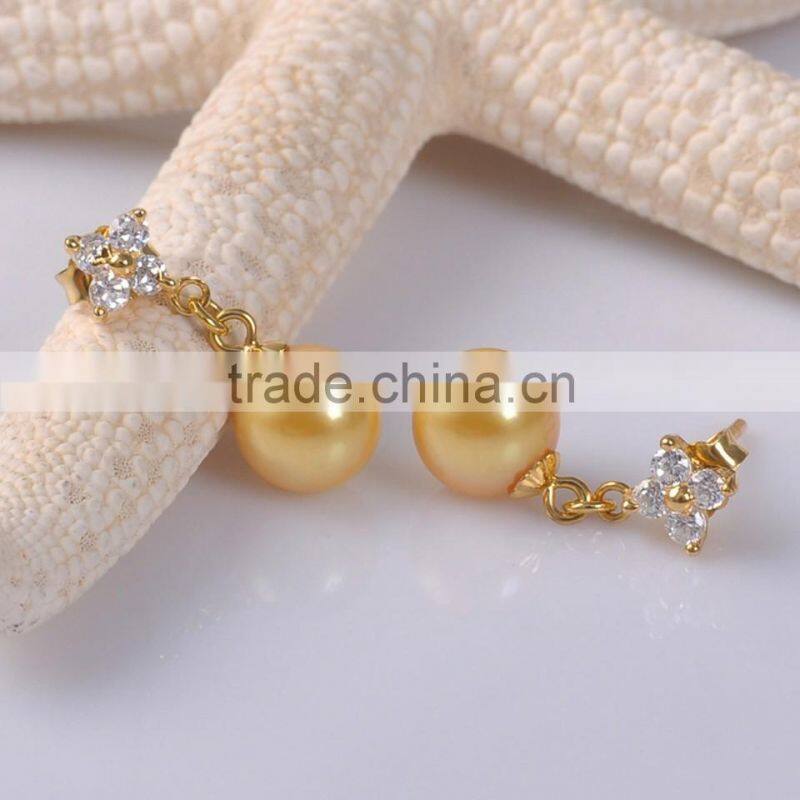Japanese circular 7--7.5mm golden akoya pearl jewelry earrings for sales