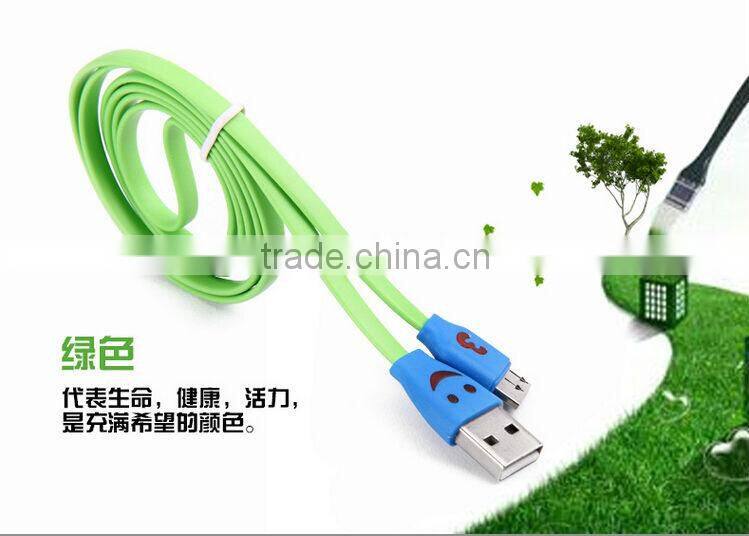 Cute Smile Face Colorful Flat Noodle Micro USB 3.0 Data Sync Charger Cable For Samsung Galaxy Note3/S5