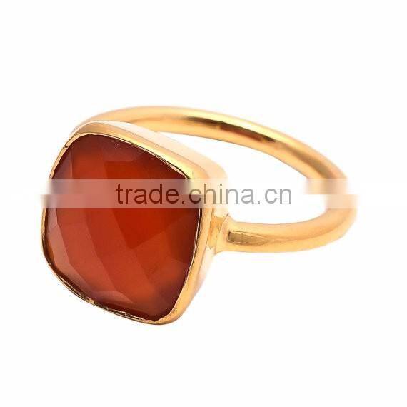 Sterling Silver Orange chalcedony cushion Gemstone Gemstone Ring