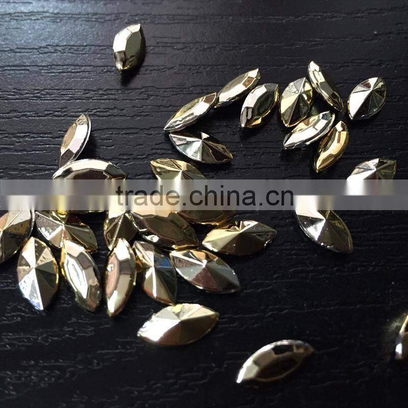 7*15mm marquise navette golden metalic point back acrylic jewels rhinestones DIY bracelets chain craft hobby supplier factory