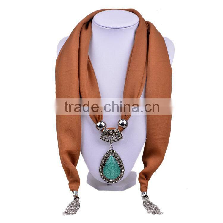 2016 New Arrival women plain String scarf with jewelry (SC150153)