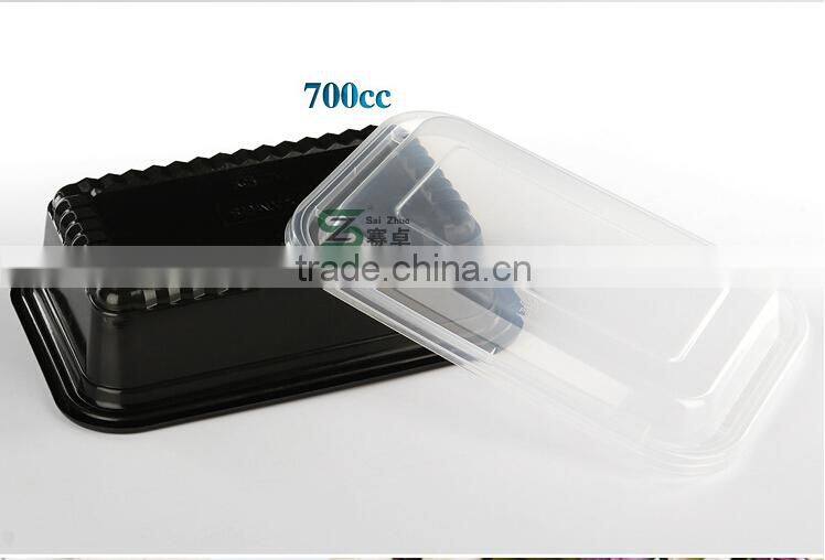 700ml black plastic food container/take out lunch container/takeaway bento box /storage container/ disposable lunch box
