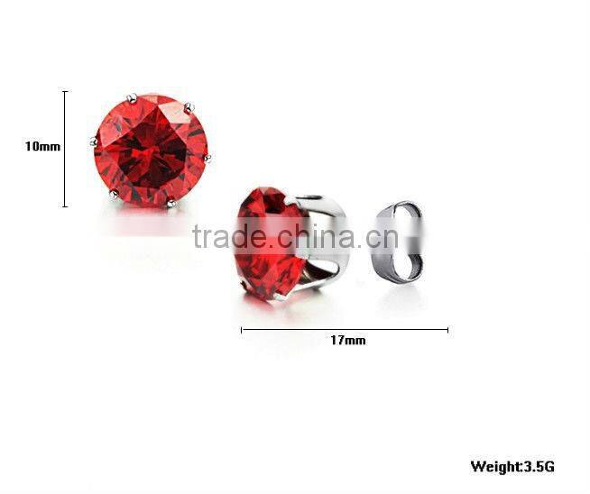 2013 hot selling cz stone earrings purple colored stone stud earrings