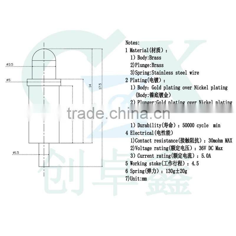 5.0mm customize gold plating pogo pin connector for computer