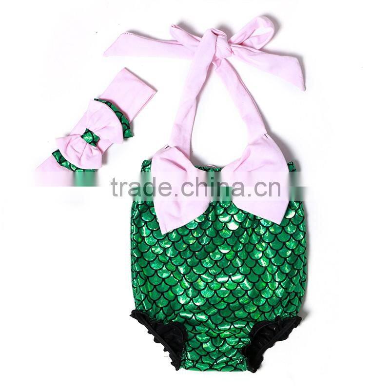 2016 new kaiya sell like hot cakes baby swim suit baby pink bow and green mermaid tail for swimming