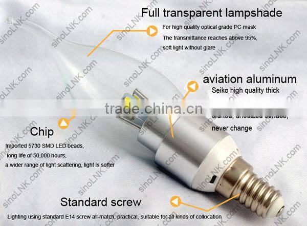 2016 new recommend IC driver led Glowever Candle type LED CLEAR bulb lamp 3w 4w