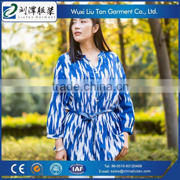 round sweep 3/4 sleeve women cotton blouse oem factory