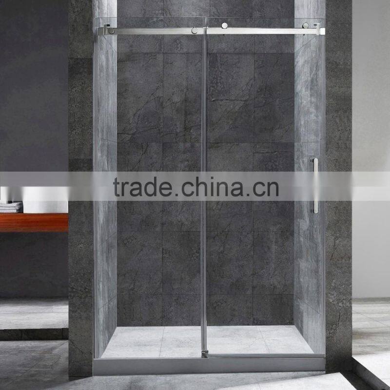 2016 Fashion Bathroom Stainless Steel Adjust Frameless 8mm Tempered Glass Sliding Shower Door