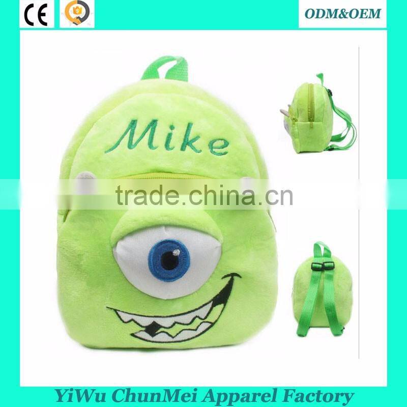 Monsters University school bags for kids 3D Mike plush school bag alibaba china