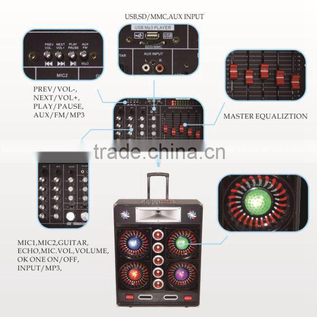 2014 new rechargeable portable speaker with wireless MIC, bluetooth ,USB,TF card ,FM radio L-105