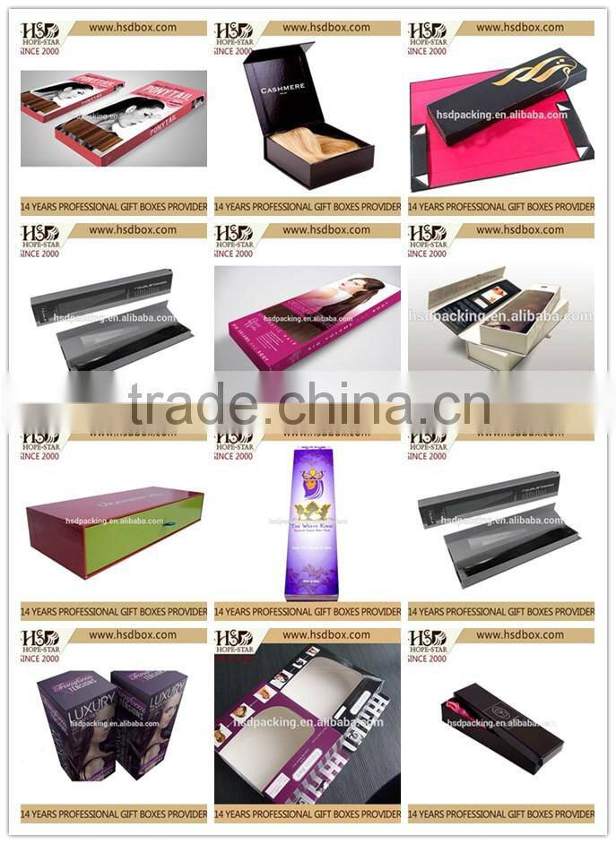 High-end luxury custom design box black with gold packaging box hair extension box