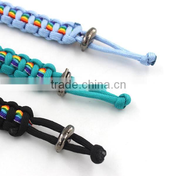 paracord bracelet with rainbow band and adjustable closure