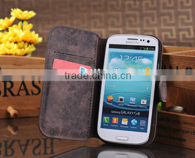 For Samsung Galaxy S3 i9300 High Quality Ultra Thin Magnetic Flip Wallet Genuine Cowhide Leather Stand Case