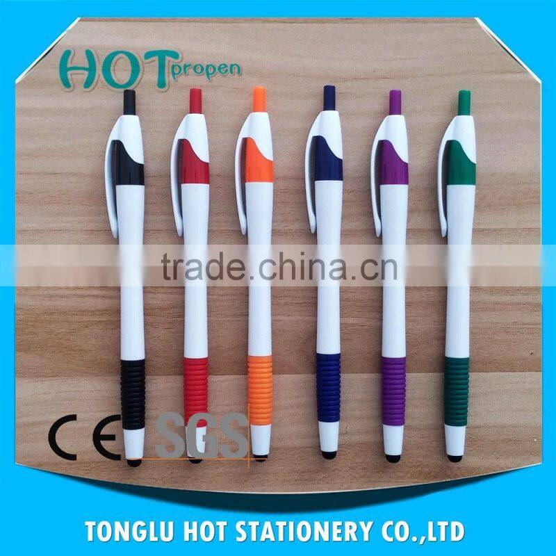 promotion click action screen touch ball pen with soft grip, white barrel pen