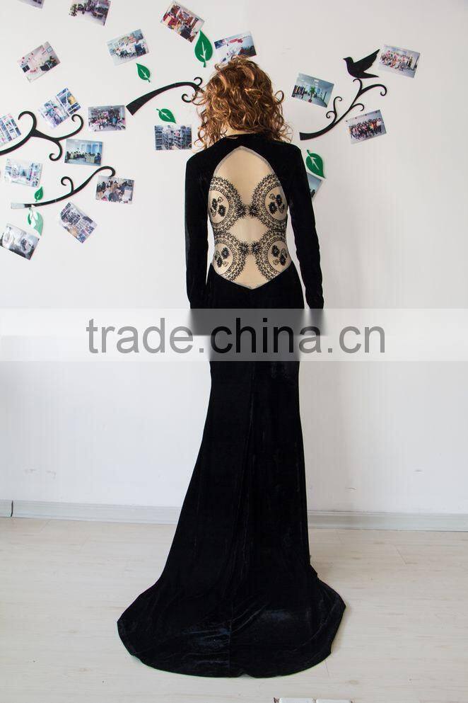 2015 Newest arrival long sleeve velvet dress fashion lady 3xl plus size dress