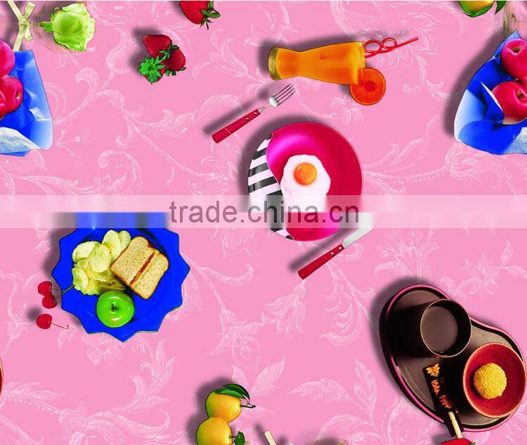 2015 Newest printed design oriental tablecloth with lace/waved/straight edge