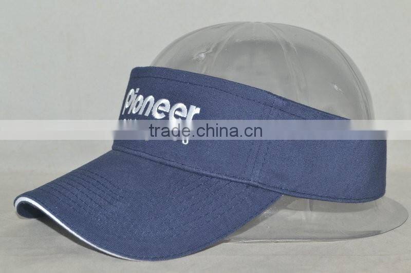 Guangzhou hat factory professional custom 100% cotton/dark blue/sun visor