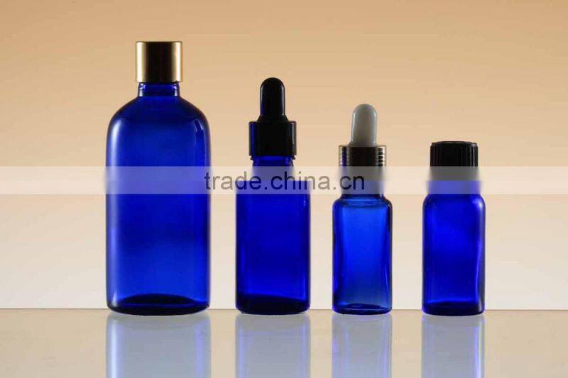 cubalt blue essential oil bottles with dropper
