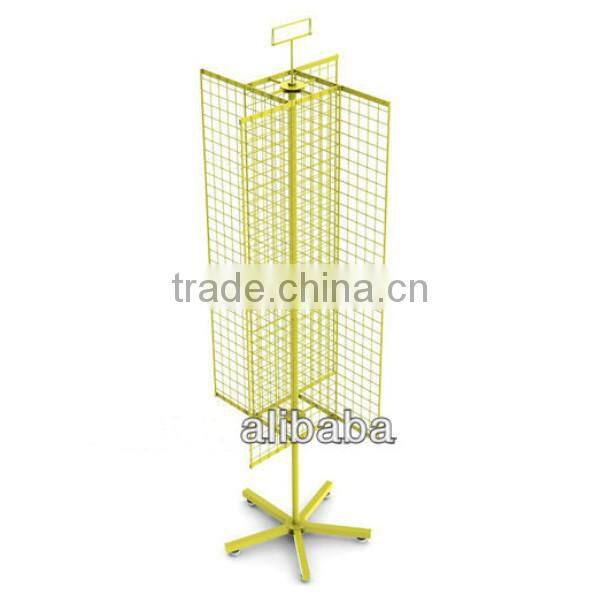 4 Sided Spinning Metal Grid Mesh Display Rack with Sign Holder