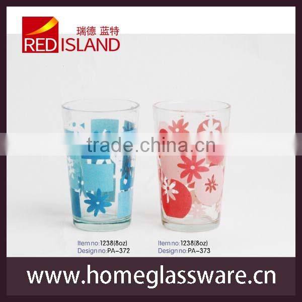 Promotional item wholesale mechine blow with flower design clear drinking glass cups/water glass