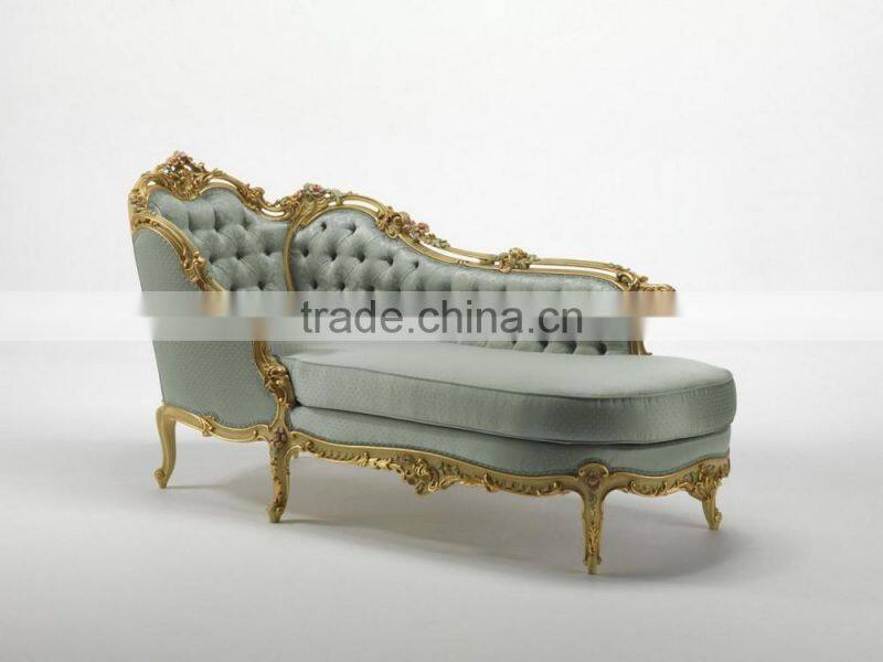 European Palace Royal Chair, Luxury Design Comfortable Gold Trim with Flower Carved Chaise Lounge