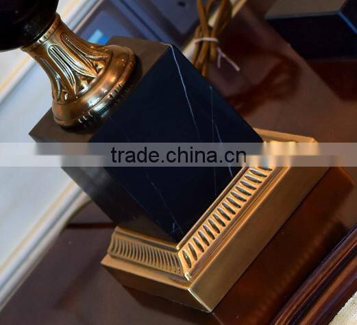 Trophy design black jade body brass decoration table lamp with fabric lampshade