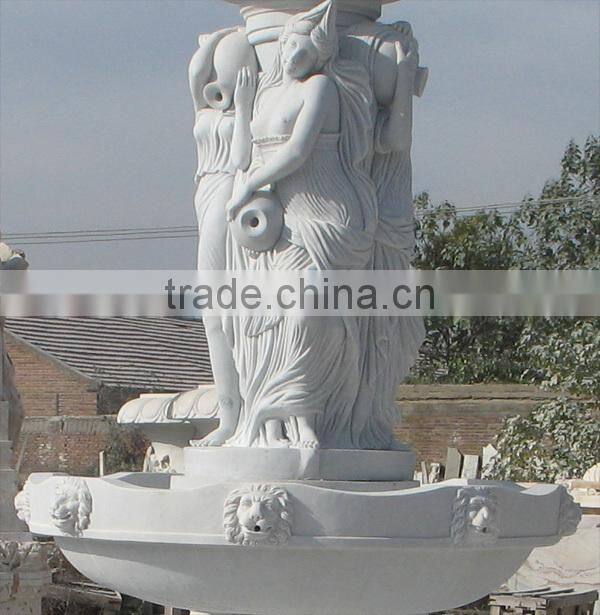 Large Outdoor Stone Fountain with Lady Statue