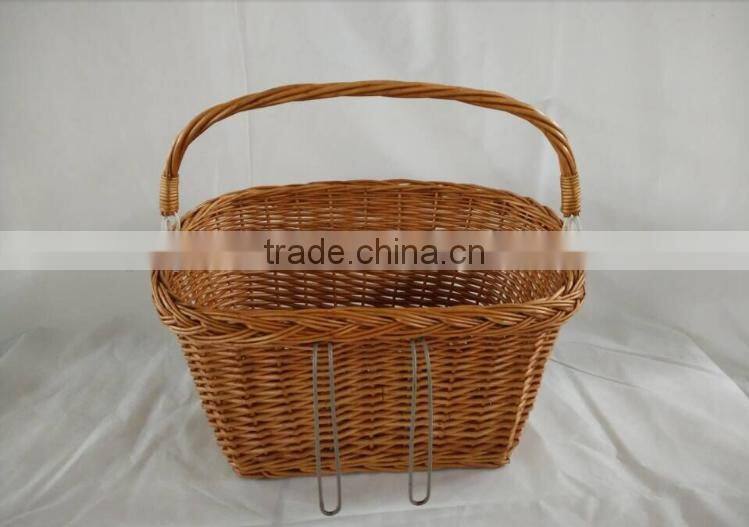 100%Handmade cheap big wicker shopping bicycle basket wicker front bike bicycle basket with hook