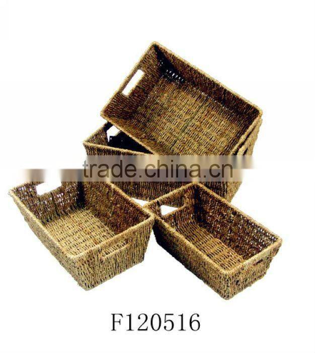 Set of Three Seagrass Basket with Common Handle