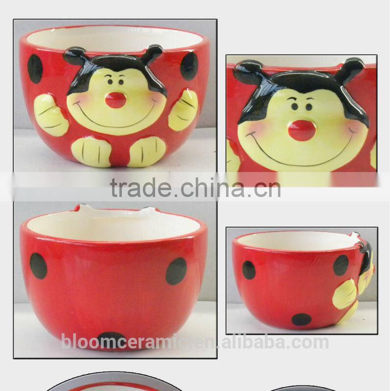 easy taking ceramic ladybug cereal bowl