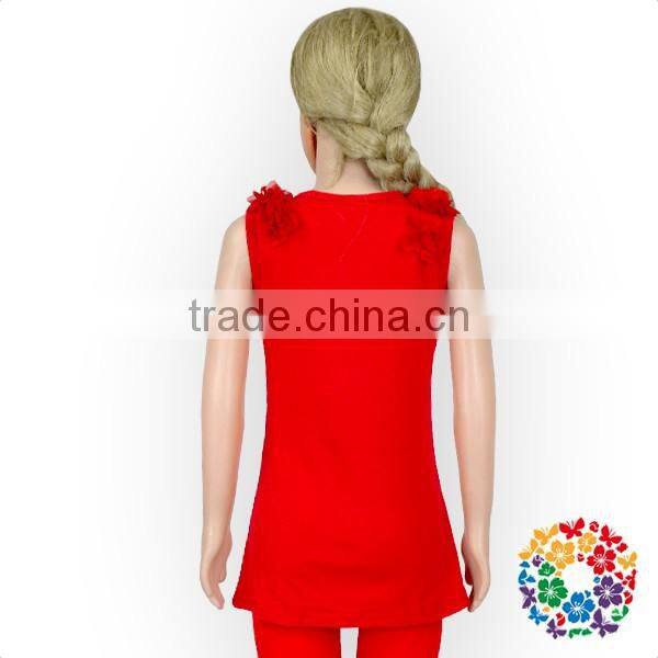 Wholesale Baby Girls Tank Top Plain Flower Clothes Red And Coral Singlet Clothes