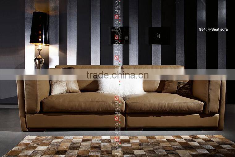 Modern Top Grain Leather Sectional Right Chaise Down Feather Wine Sofa 984