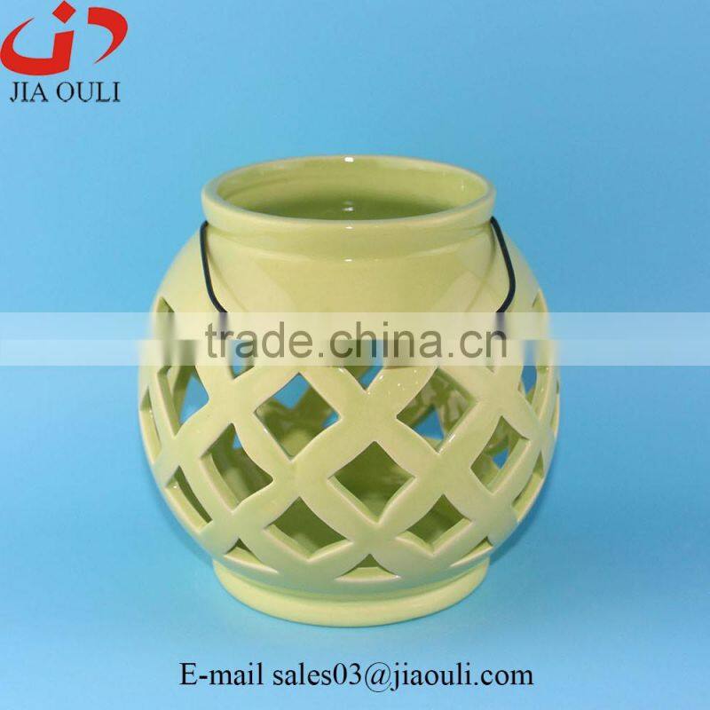 Hot design home decoration yellow ceramic lantern, hurricane lamp