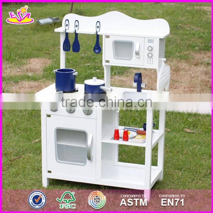 2017 New design children pretend play white wooden toy kitchen play set W10C045W