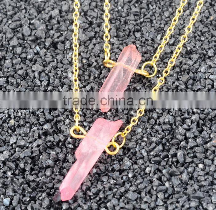 New Fashion Wholesale Delicate Natural Stone Pendant powder crystal necklace Crystal Gold Metal Necklace