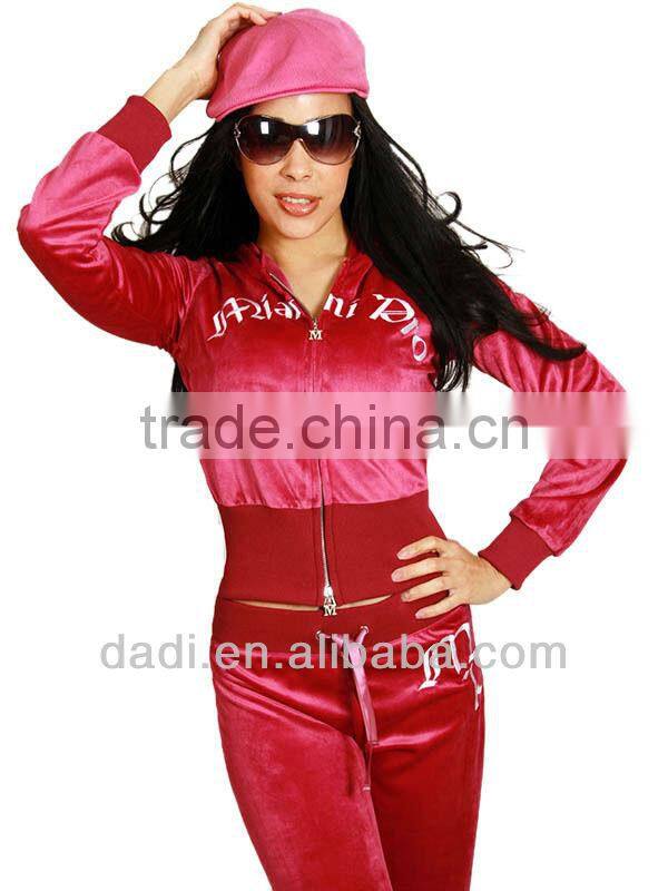 Ladies fashion embroidery velvet tracksuits with hoody