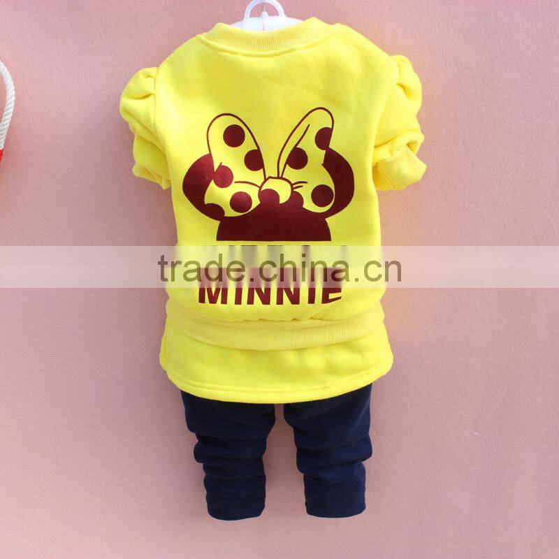 Girl's cotton Minnie design printing long sleeved fleece suit