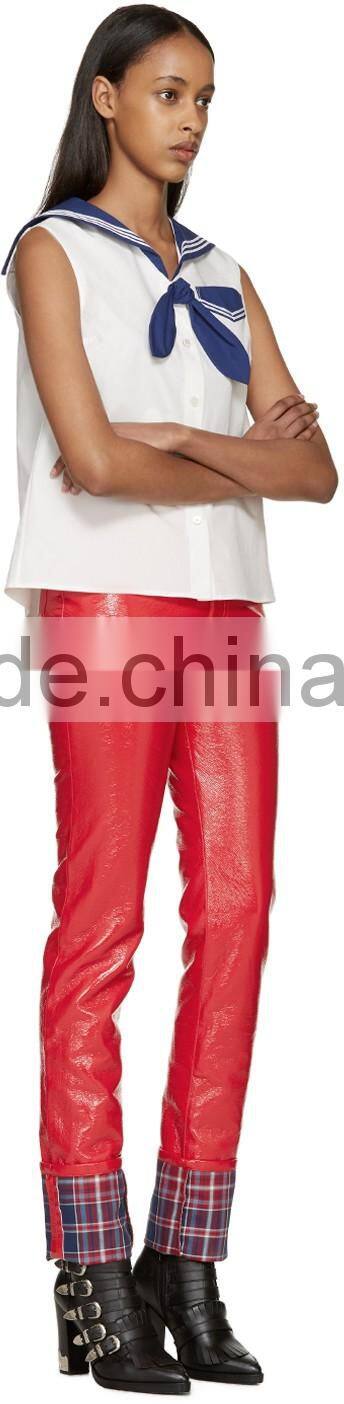 2016 Fashion Sleeveless White and Navy Sailor Blouse HST8010